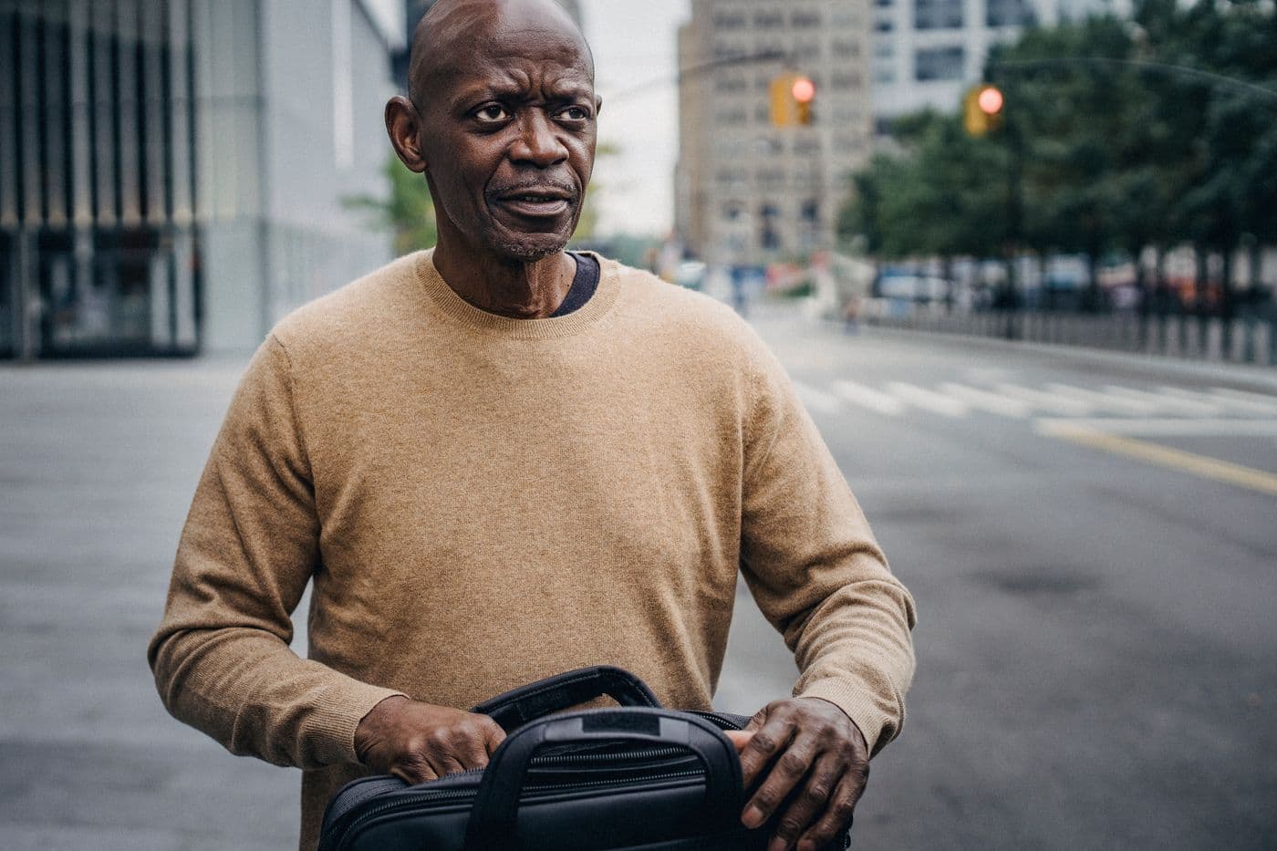 Professional traveller carrying a work bag in the city